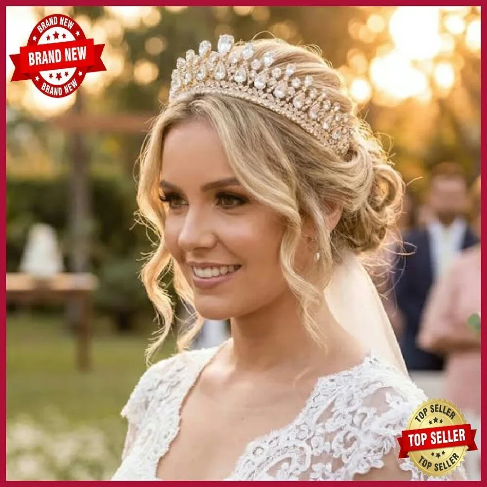 Platinum Plated Cubic Zirconia Tiara Crown for Weddings Proms Pageants